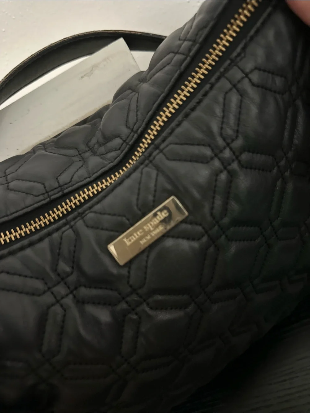 kate spade Astor Court Aurelia Quilted Black Shoulder Bag with charm and pillow.